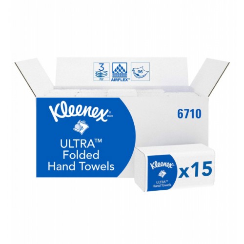 Kleenex Ultra Super Soft rankų valymo servetėlės baltos, 3 sl., servetėlė 31,8x21,5 cm, pakelyje 96 vnt. Pakuotėje 15 pakelių